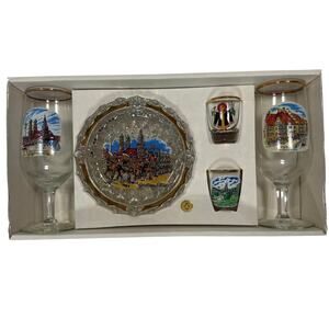 Vintage Schweinfurt Germany Glass Gift Set—Ashtray, Wine & Shot Glasses